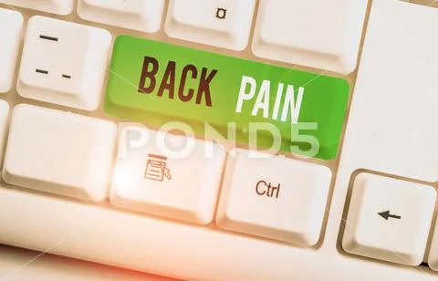 Writing note showing Back Pain. Business photo showcasing Soreness of the bones Stock Photos