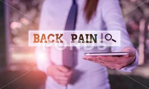 Writing note showing Back Pain. Business photo showcasing Soreness of the bones Stock Photos