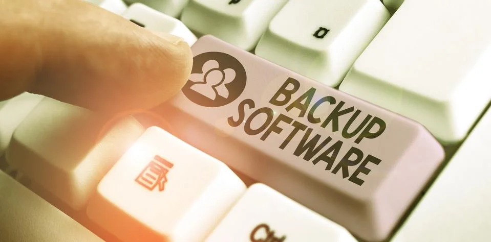 Writing note showing Backup Software. Business photo showcasing create extra Foto stock