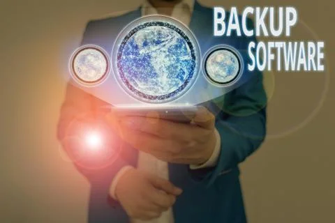 Writing note showing Backup Software. Business photo showcasing create extra Foto stock