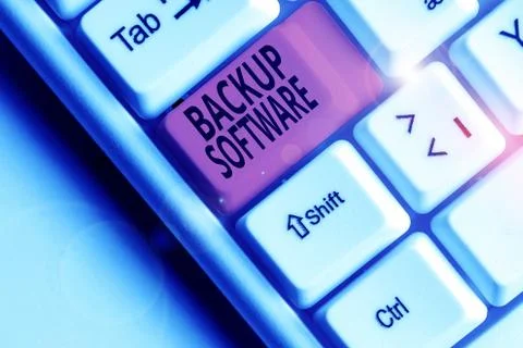 Writing note showing Backup Software. Business photo showcasing create extra Foto stock