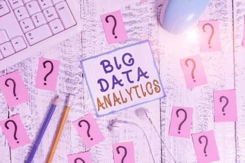 Writing note showing Big Data Analytics. Business photo showcasing The process Fotos de archivo