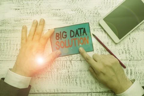 Writing note showing Big Data Solution. Business photo showcasing Extracting Stock Photos
