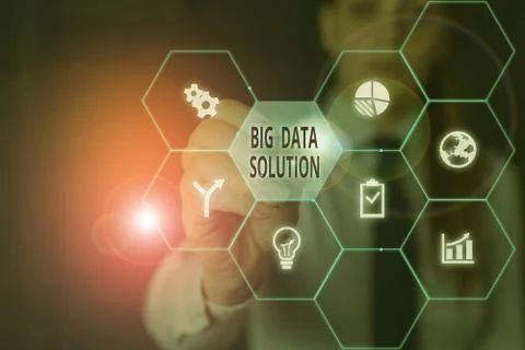 Writing note showing Big Data Solution. Business photo showcasing Extracting Stock Photos