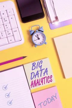 Writing note showing Big Data Analytics. Business photo showcasing The process Stock Photos