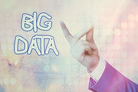 Writing note showing Big Data. Business photo showcasing Dealing with the Foto stock
