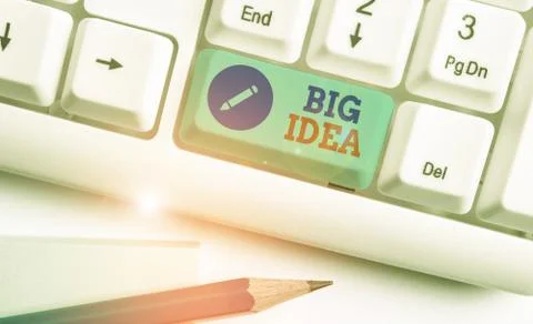 Writing note showing Big Idea. Business photo showcasing Having great creative Stock Photos