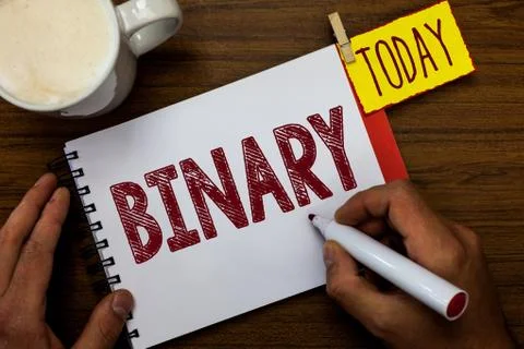Writing note showing Binary. Business photo showcasing relating to using or d Stock Photos