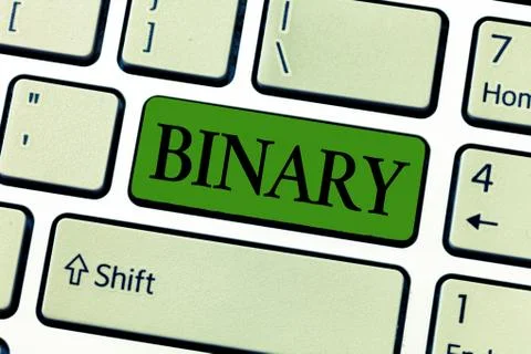 Writing note showing Binary. Business photo showcasing relating to using or 库存照片