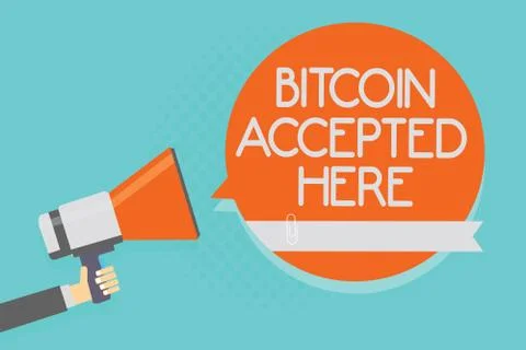 Writing note showing Bitcoin Accepted Here. Business photo showcasing you can Illustrazione stock