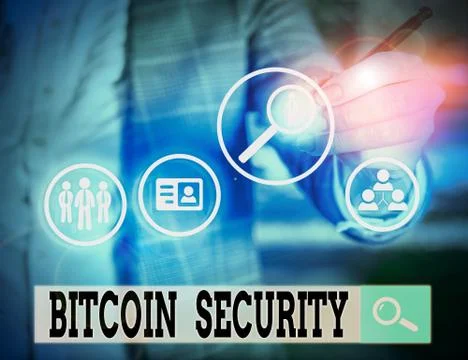 Writing note showing Bitcoin Security. Business photo showcasing funds are 库存照片