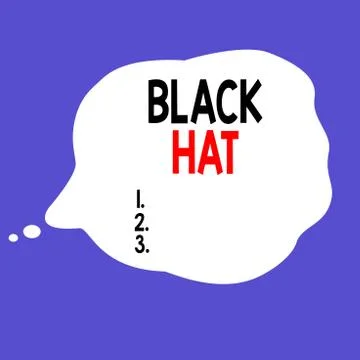Writing note showing Black Hat. Business photo showcasing used in reference bad Stock Illustration