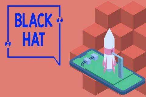 Writing note showing Black Hat. Business photo showcasing used in reference bad Stock Illustration