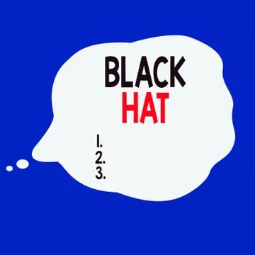 Writing note showing Black Hat. Business photo showcasing used in reference bad Stock Illustration
