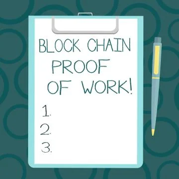 Writing note showing Block Chain Proof Of Work. Business photo showcasing Stock Illustration