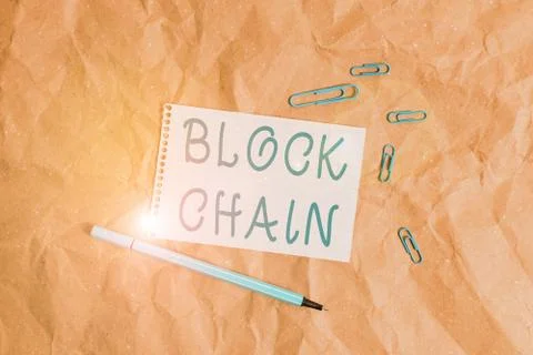 Writing note showing Block Chain. Business photo showcasing system in which a Foto stock