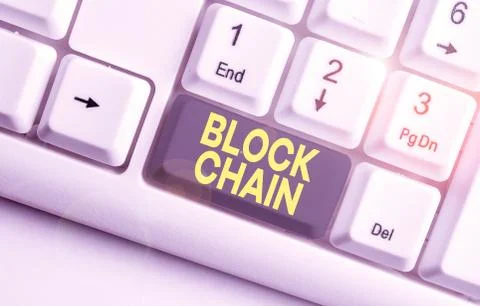 Writing note showing Block Chain. Business photo showcasing system in which a Foto stock
