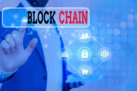 Writing note showing Block Chain. Business photo showcasing system in which a Foto stock
