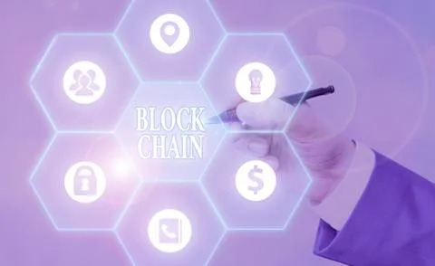 Writing note showing Block Chain. Business photo showcasing system in which a Foto stock