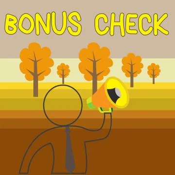 Writing note showing Bonus Check. Business photo showcasing something in Stock Illustration