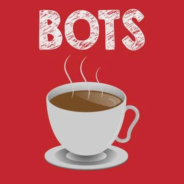 Writing note showing Bots. Business photo showcasing Automated program that runs Ilustración de archivo