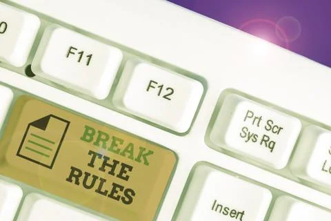 Writing note showing Break The Rules. Business photo showcasing Make changes do Stock Photos