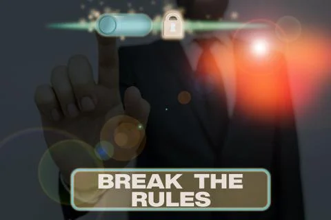 Writing note showing Break The Rules. Business photo showcasing Make changes do Stock Photos
