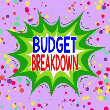 Writing note showing Budget Breakdown. Business photo showcasing dividing the Ilustração Stock