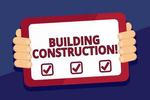 Writing note showing Building Construction. Business photo showcasing process of Ilustración de archivo