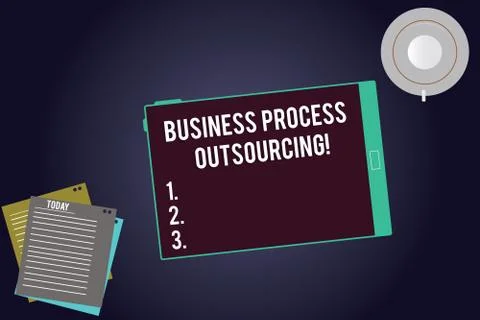Writing note showing Business Process Outsourcing. Business photo showcasing Stock Illustration