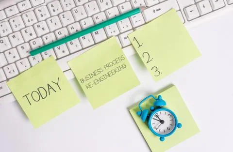 Writing note showing Business Process Re Engineering. Business photo showcasing Stock Photos