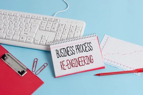 Writing note showing Business Process Re Engineering. Business photo showcasing Stock Photos