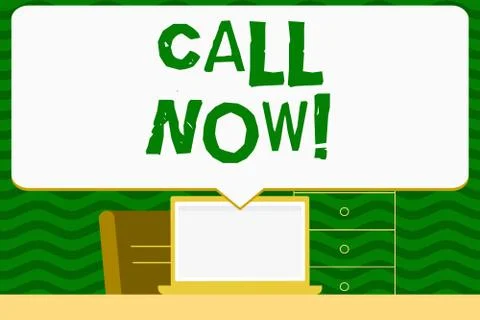Writing note showing Call Now. Business photo showcasing announce proclaim or Stock Illustration