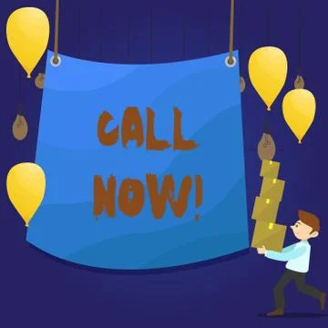 Writing note showing Call Now. Business photo showcasing announce proclaim or Stock Illustration