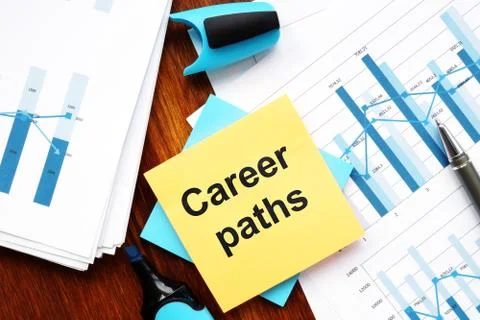 Writing note showing Career paths. The text is written on a small colored pap Stock Illustration