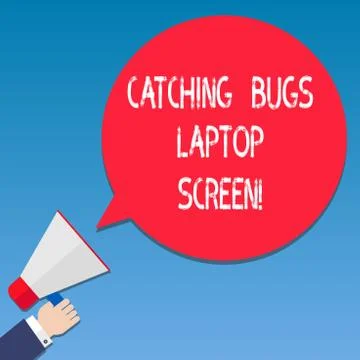 Writing note showing Catching Bugs Laptop Screen. Business photo showcasing Stock Illustration