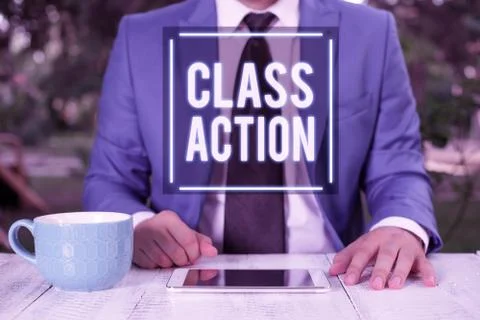 Writing note showing Class Action. Business photo showcasing lawsuit filed by Stockfoto's