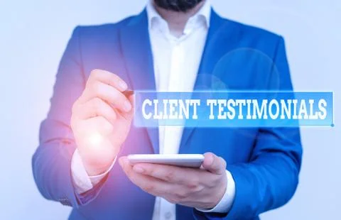 Writing note showing Client Testimonials. Business photo showcasing Written Stock Photos