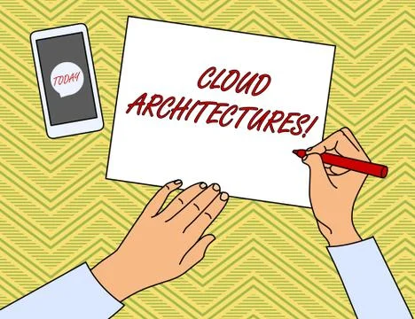 Writing note showing Cloud Architectures. Business photo showcasing Various Stock Illustration