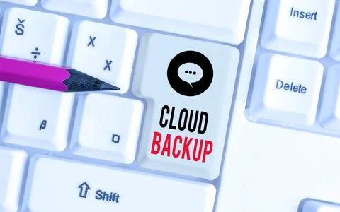 Writing note showing Cloud Backup. Business photo showcasing enable custom... 스톡 사진