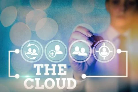 Writing note showing The Cloud. Business photo showcasing Programs used in 스톡 사진