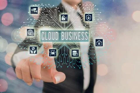 Writing note showing Cloud Business. Business photo showcasing internetbased 스톡 사진