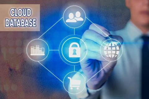 Writing note showing Cloud Database. Business photo showcasing optimized or Stock Photos