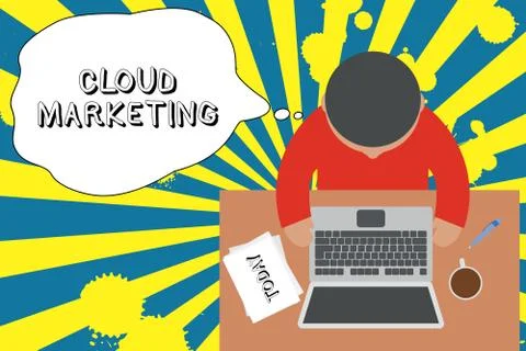 Writing note showing Cloud Marketing. Business photo showcasing The process of Stock Illustration