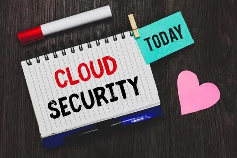 Writing note showing Cloud Security. Business photo showcasing Protect the Stockfoto's