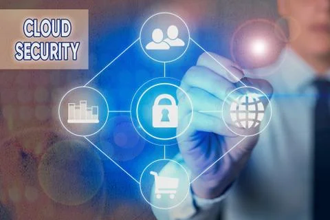 Writing note showing Cloud Security. Business photo showcasing protection of Foto stock