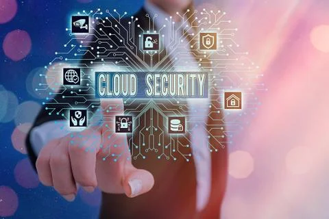 Writing note showing Cloud Security. Business photo showcasing Imposing a 库存照片