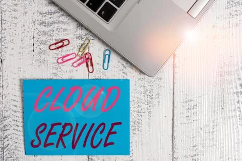Writing note showing Cloud Service. Business photo showcasing refers to variety Stock Photos
