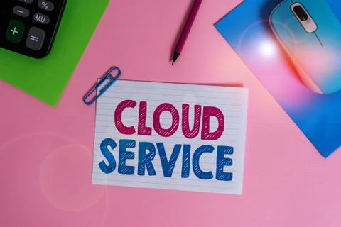 Writing note showing Cloud Service. Business photo showcasing refers to variety Stock Photos