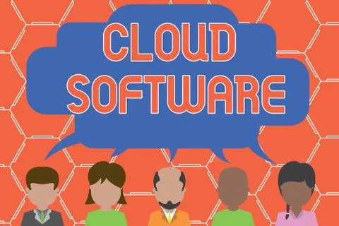 Writing note showing Cloud Software. Business photo showcasing Programs used in Stock Illustration